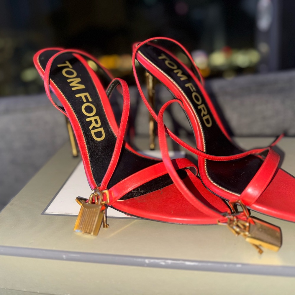 Tom Ford Red and Gold Strappy Sandals